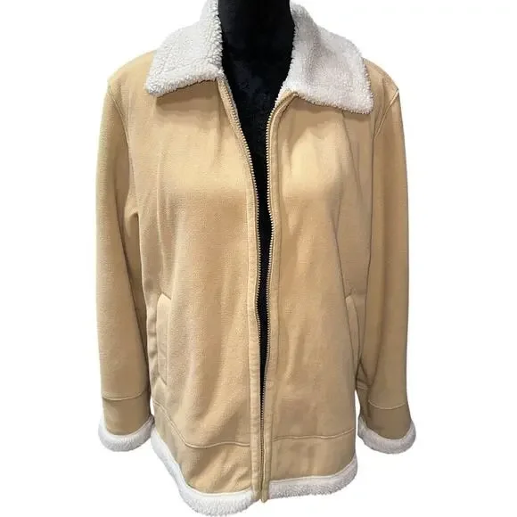 ESPRIT Women’s Sherpa Lined jacket full zip pockets Beige Ivory XL Warm Cozy - Picture 1 of 9